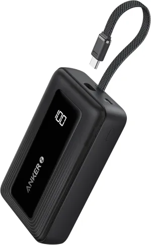 ANKER Zolo Power Bank, 20,000mAh 30W High-Speed Portable Charger with Built-in C Cable, USB-C&A, Battery Pack for iPhone 16/15/15 Pro/15 Pro Max/15 Plus, MacBook, Galaxy, and More