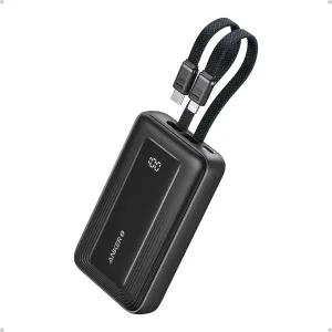 ANKER Zolo Power Bank, 20,000mAh 30W Max Fast Portable Charger with Built-in USB-C and MFi Certified Lightning Cables, USB-C&A, Battery Pack for iPhone 16/15 Series, MacBook, Galaxy (Black)