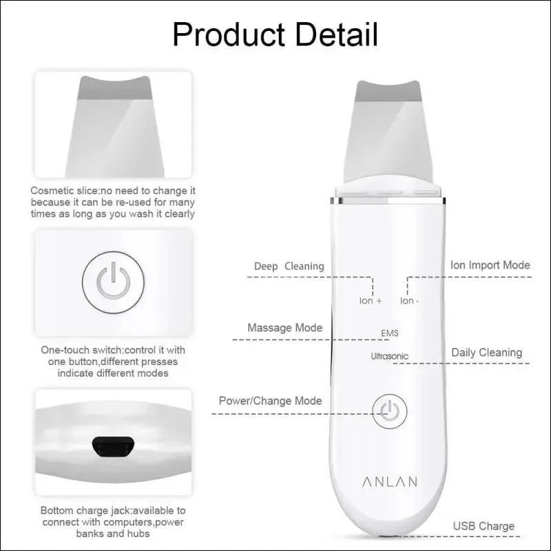 Anlan ultrasonic skin scrubber deep face cleaning machine peeling shovel facial pore cleaner face