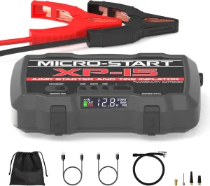 Antigravity XP-15 Micro-Start Lithium Jump-Starter with Air Compressor, Portable Power Supply for Gas, Diesel Vehicles, 2000 Amps Peak – USB-A, USB-C Ports That Charges Your Electronics