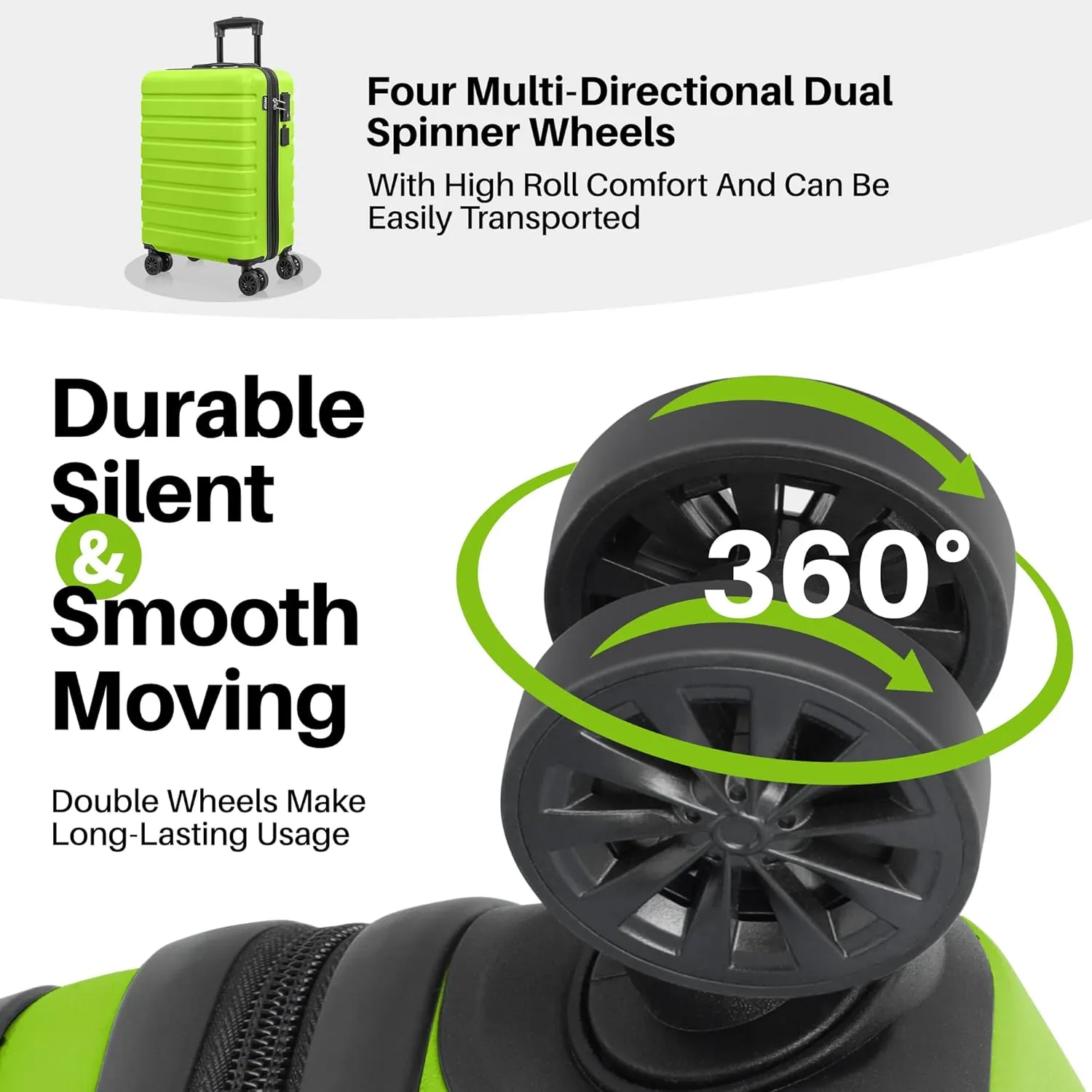 AnyZip Carry On Luggage 21" Hardside PC ABS Lightweight USB Suitcase with Wheels TSA Lock for kids AppleGreen
