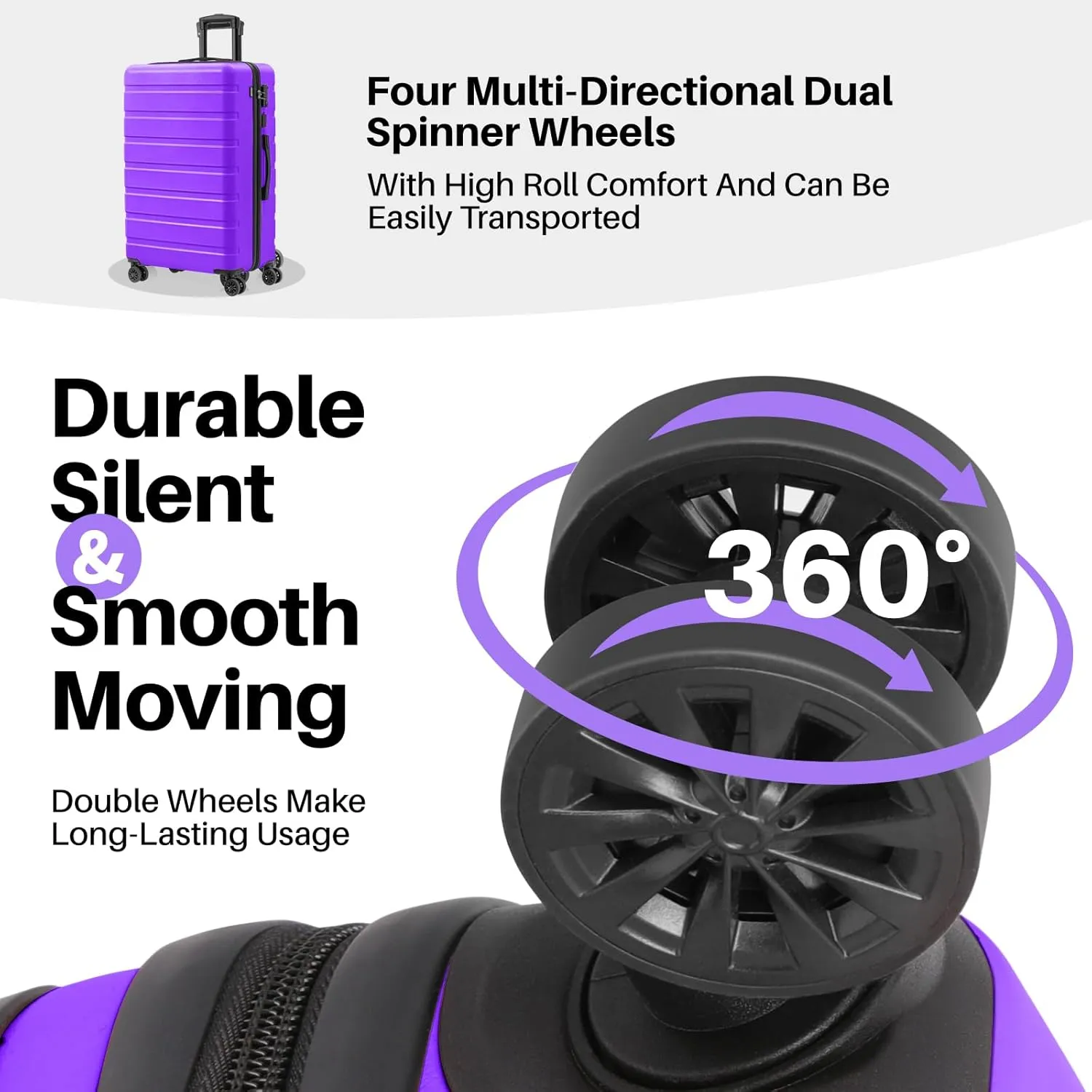 AnyZip Suitcase Hardside PC ABS Lightweight USB Luggage with Wheels TSA Lock Checked-Large 28 Inch Violet Purple