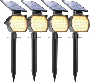 APONUO Solar Spot Lights Outdoor Waterproof 4 Pack IP67,23 LED 3 Lighting Modes Solar Landscape Lights Outdoor for Yard Garden Pathway(Warm White), TBD60