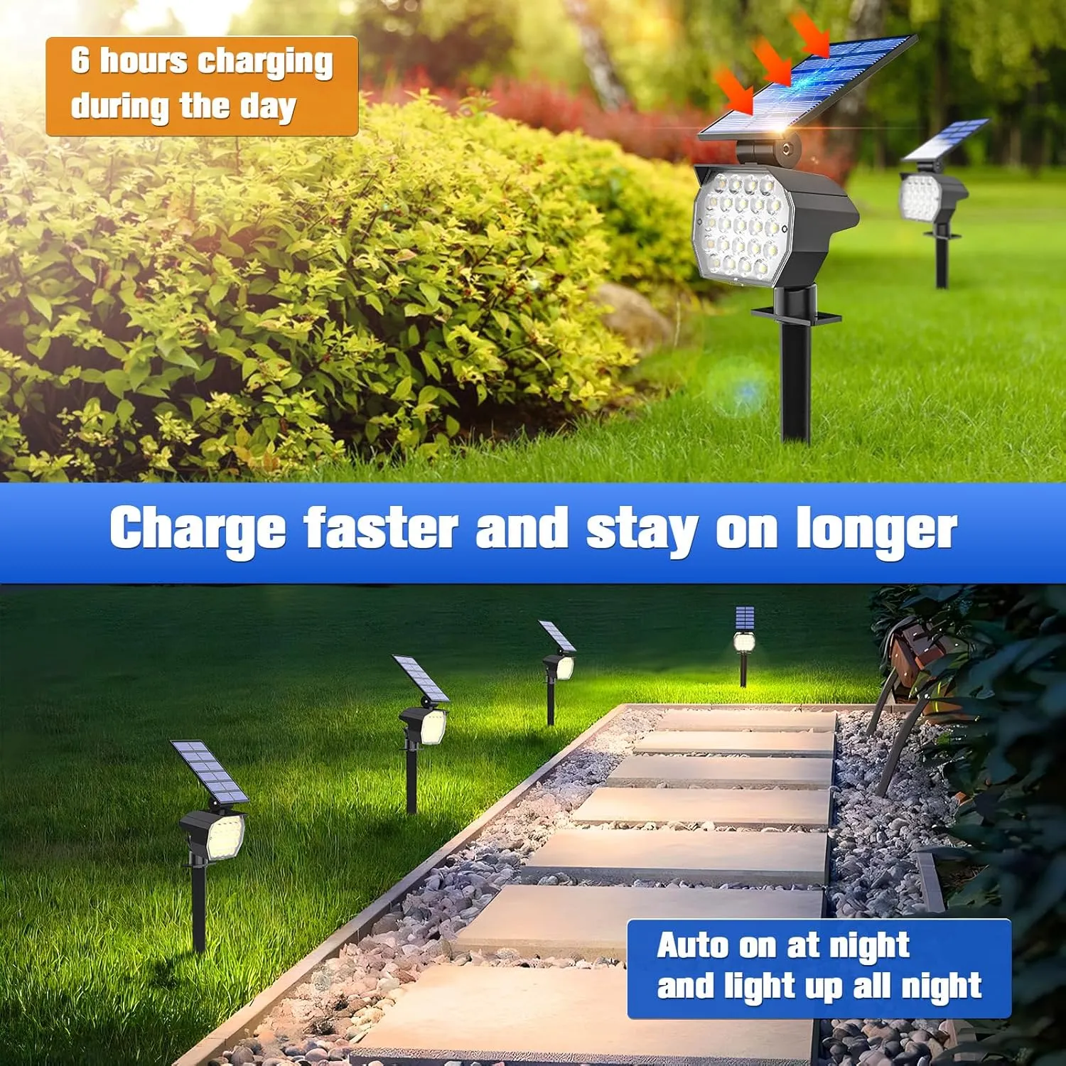 APONUO Solar Spot Lights Outdoor Waterproof 4 Pack IP67,23 LED 3 Lighting Modes Solar Landscape Lights Outdoor for Yard Garden Pathway(Warm White), TBD60