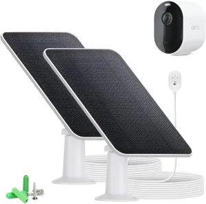 Arlo Solar Panel Charger Compatible with Arlo Ultra/Ultra 2/Pro 3/Pro 4/Pro 3 Floodlight Security Camera, 5V 4W Solar Panels Charging 10Ft/3M Cable IP67 Waterproof (2 Pack)