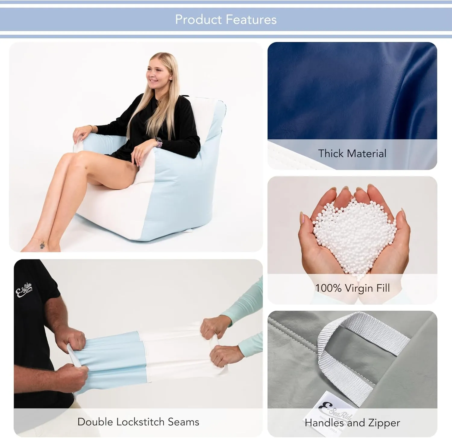 Armchair Marine Beanbag, Medium, Multi (White/Beige)