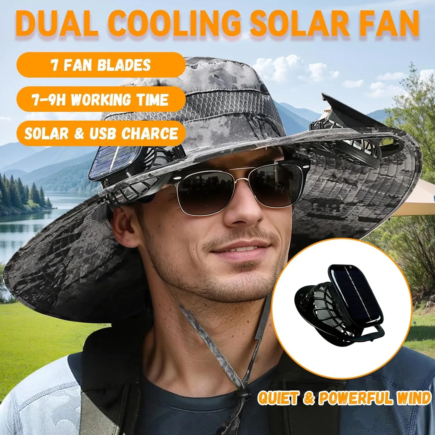 Audientce Outdoor Solar Fan Sun Hat, 2025 New Ultralight Solar Fan Sun Hat, for Fishing, Beach, Garden, Farmer