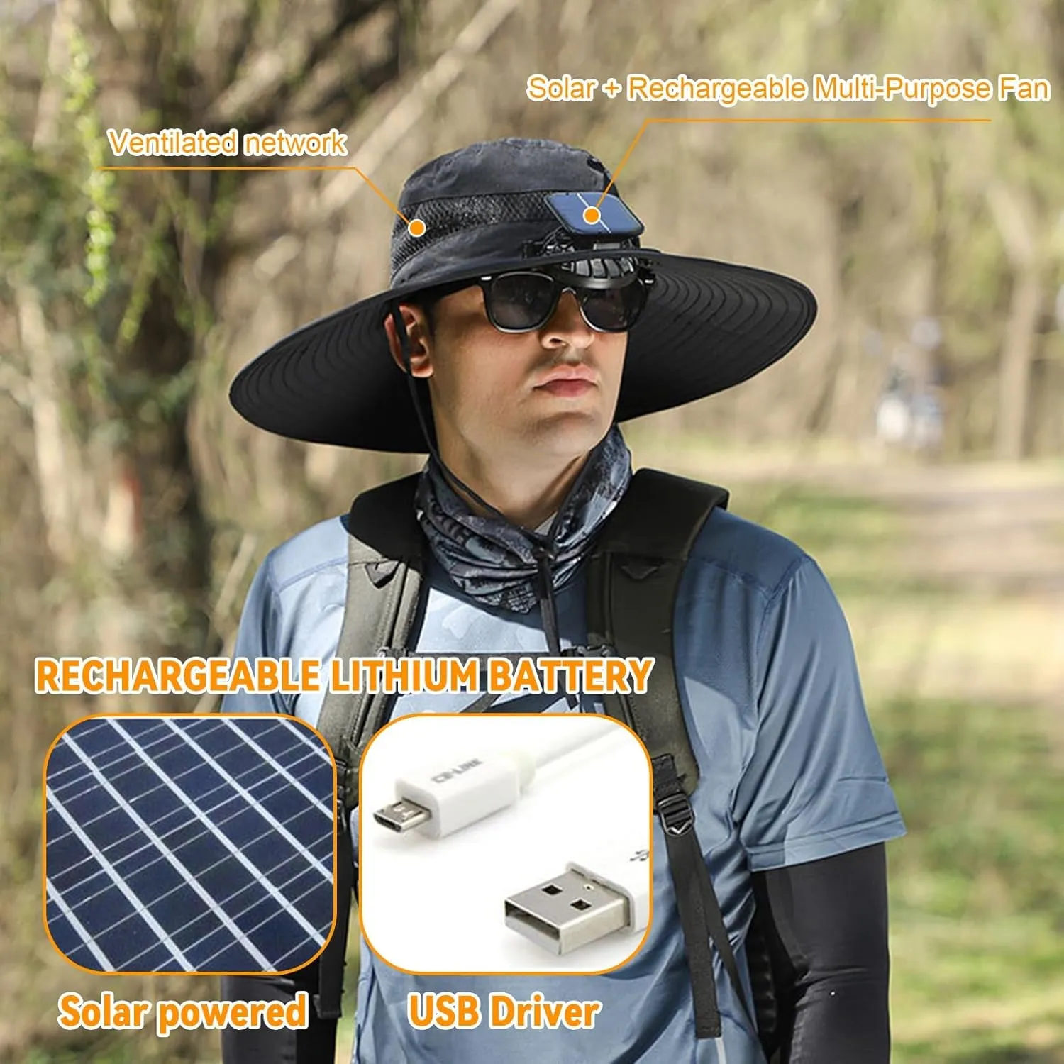 Audientce Outdoor Solar Fan Sun Hat, 2025 New Ultralight Solar Fan Sun Hat, for Fishing, Beach, Garden, Farmer