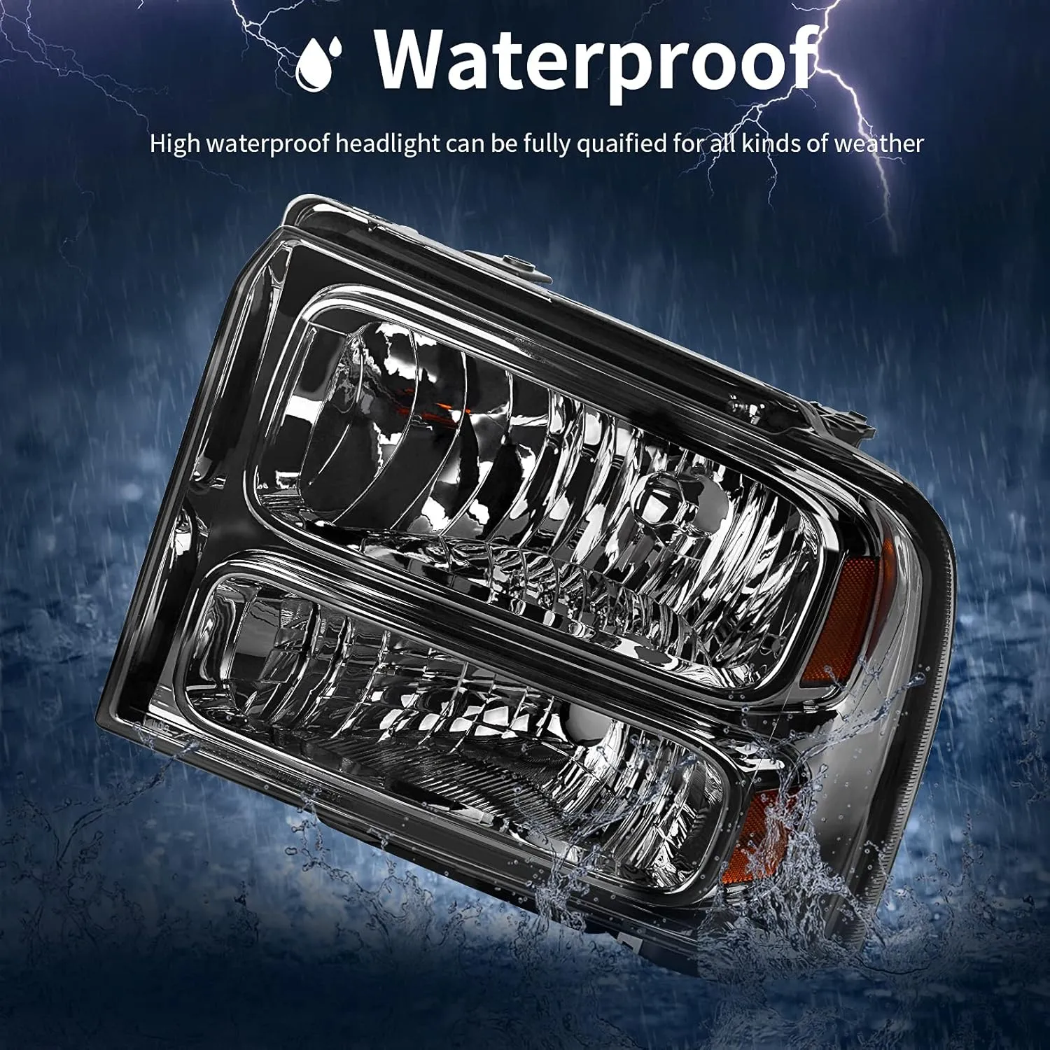 AUTOSAVER88 Headlight Assembly Compatible with 05 06 07 Ford F250 F350 F450 F550 Super Duty/05 Ford Excursion Headlight Assembly OE Projector Headlamp Smoke Lens