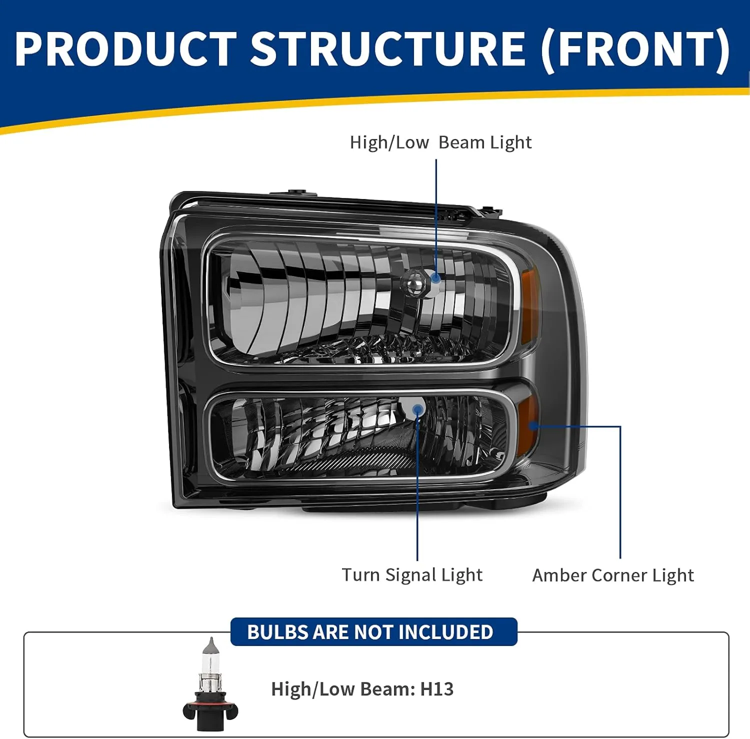 AUTOSAVER88 Headlight Assembly Compatible with 05 06 07 Ford F250 F350 F450 F550 Super Duty/05 Ford Excursion Headlight Assembly OE Projector Headlamp Smoke Lens