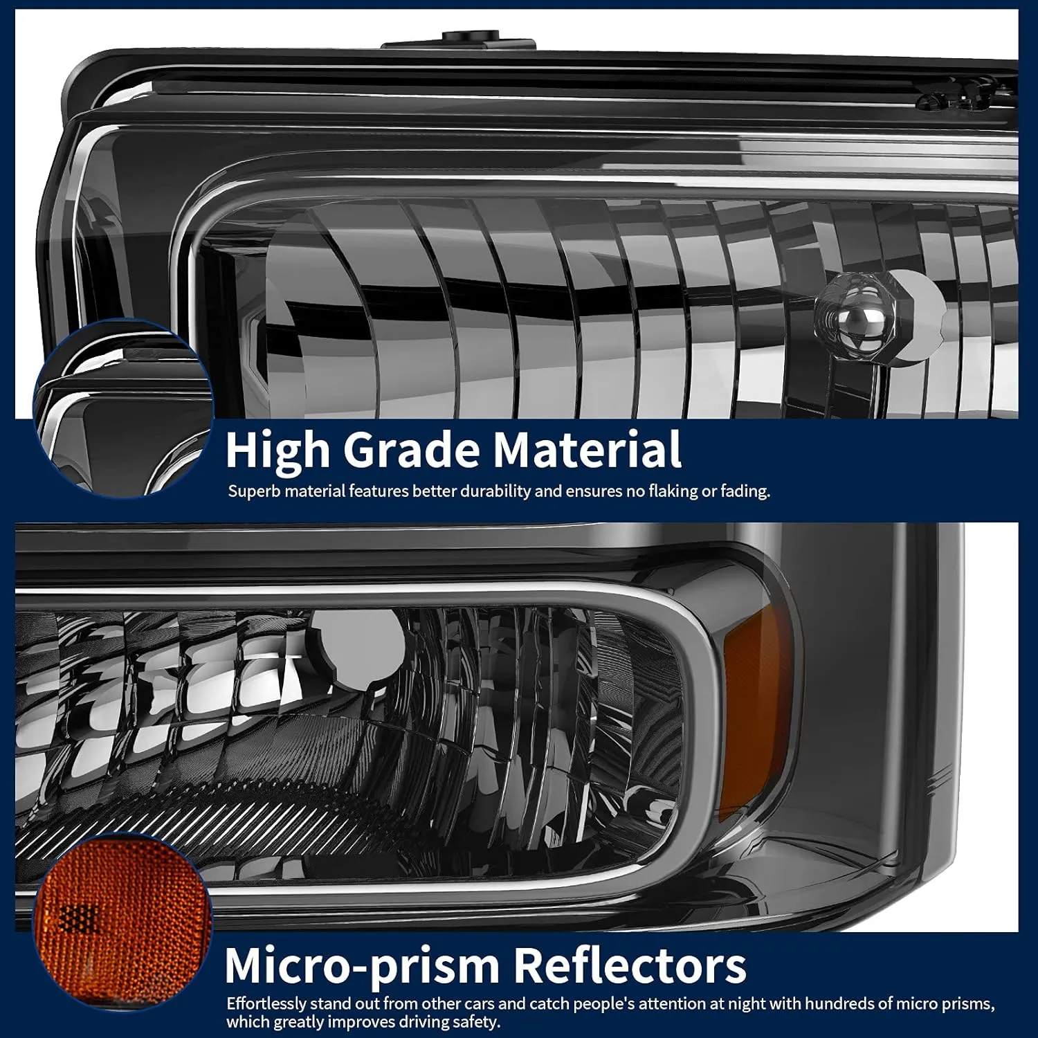 AUTOSAVER88 Headlight Assembly Compatible with 05 06 07 Ford F250 F350 F450 F550 Super Duty/05 Ford Excursion Headlight Assembly OE Projector Headlamp Smoke Lens