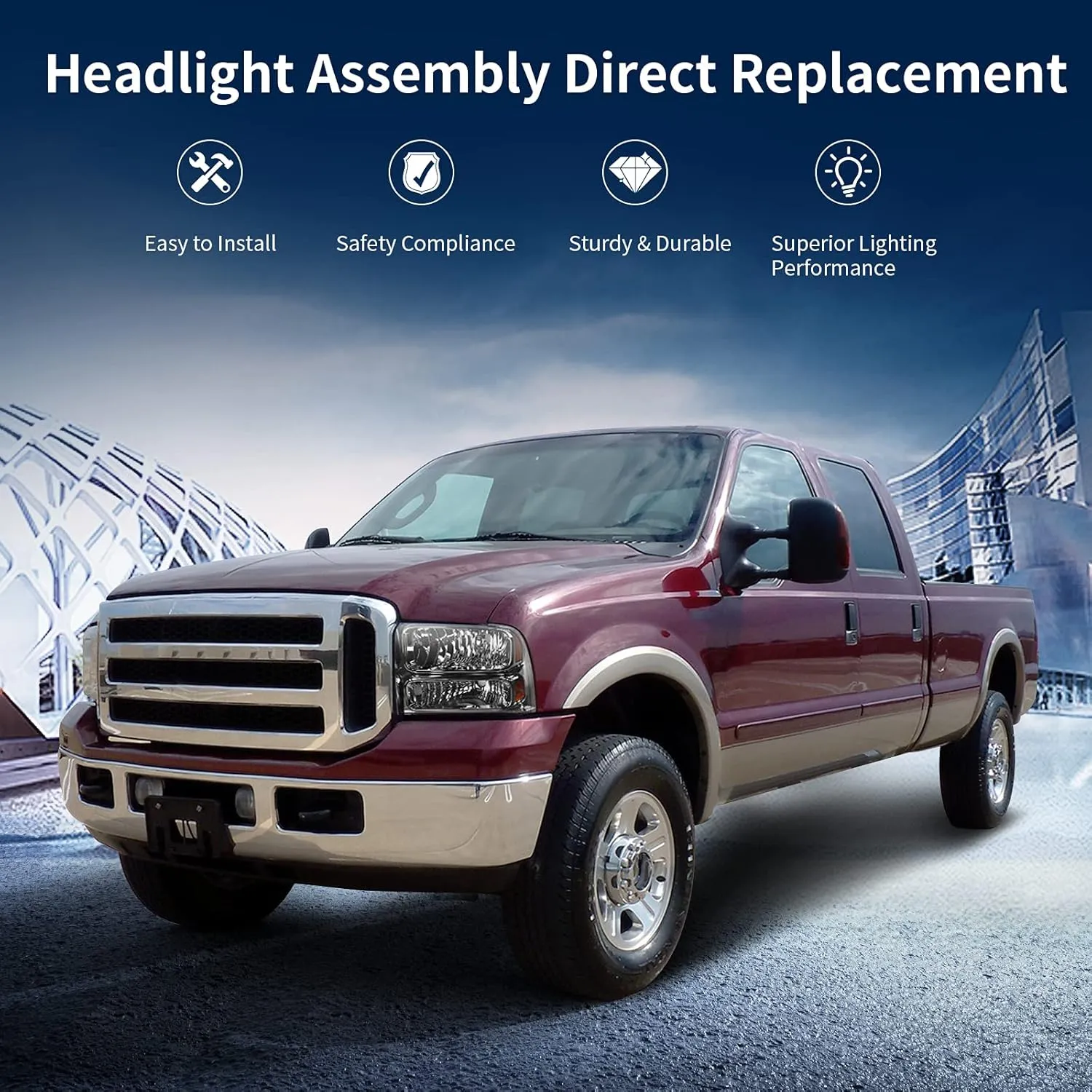 AUTOSAVER88 Headlight Assembly Compatible with 05 06 07 Ford F250 F350 F450 F550 Super Duty/05 Ford Excursion Headlight Assembly OE Projector Headlamp Smoke Lens