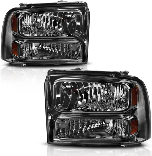 AUTOSAVER88 Headlight Assembly Compatible with 05 06 07 Ford F250 F350 F450 F550 Super Duty/05 Ford Excursion Headlight Assembly OE Projector Headlamp Smoke Lens