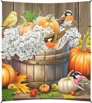 Autumn Birds Pumpkin Harvest Beach Canopy Tent Sun Shade Outdoor Patio Decorative Camping Shelter Backyard Shelters with Poles Sand Anchor 9.2 × 10.5 FT