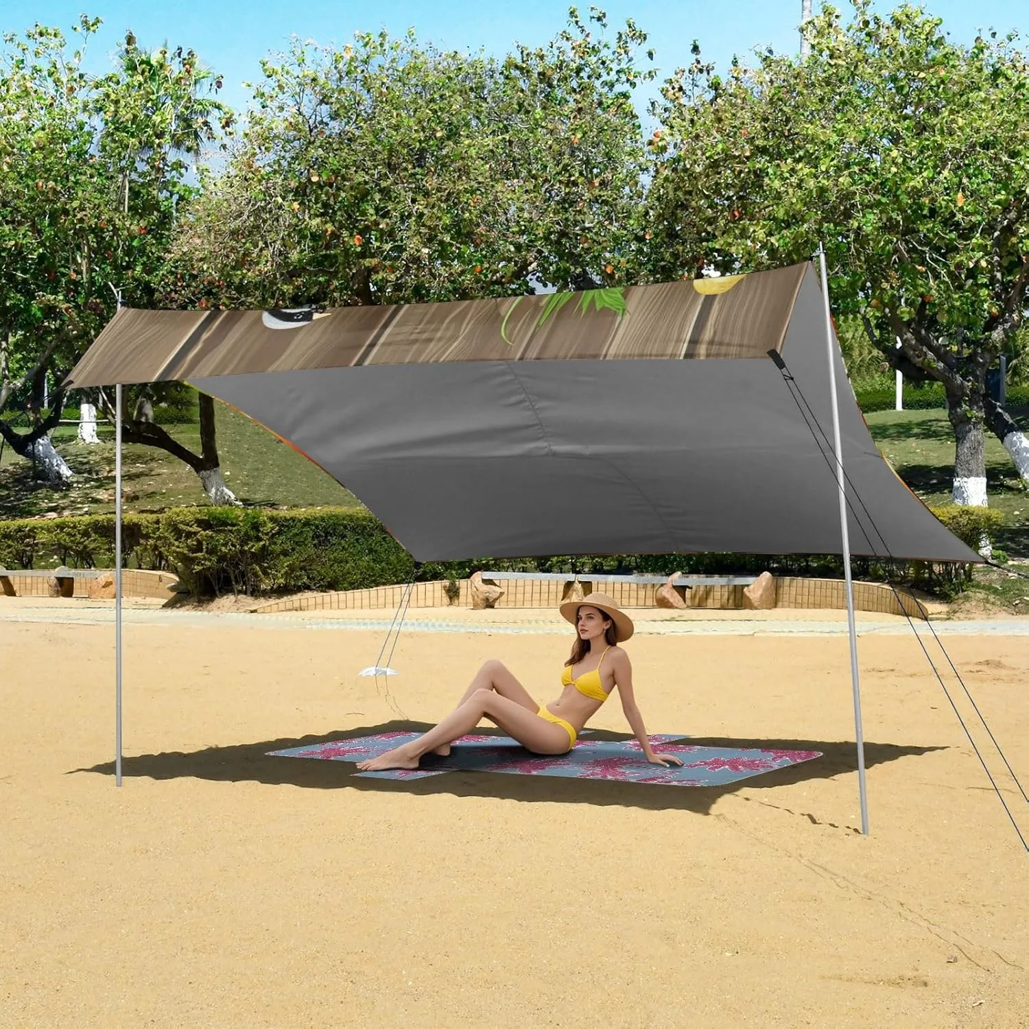 Autumn Birds Pumpkin Harvest Beach Canopy Tent Sun Shade Outdoor Patio Decorative Camping Shelter Backyard Shelters with Poles Sand Anchor 9.2 × 10.5 FT