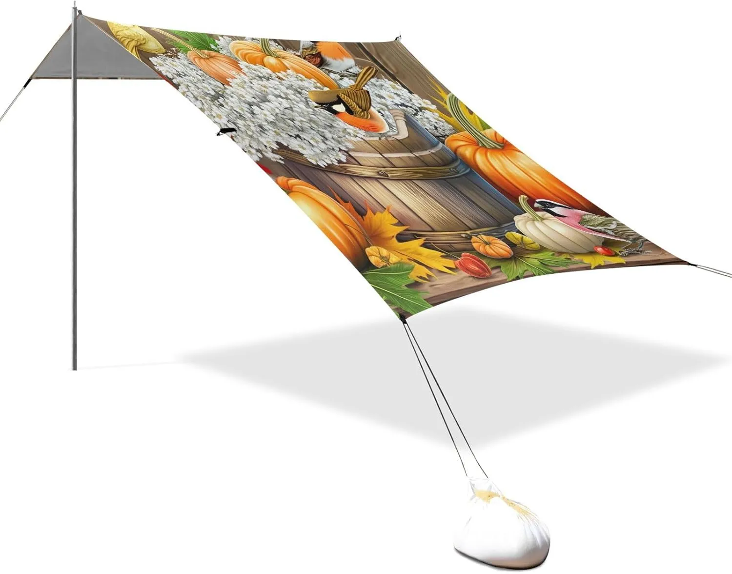 Autumn Birds Pumpkin Harvest Beach Canopy Tent Sun Shade Outdoor Patio Decorative Camping Shelter Backyard Shelters with Poles Sand Anchor 9.2 × 10.5 FT