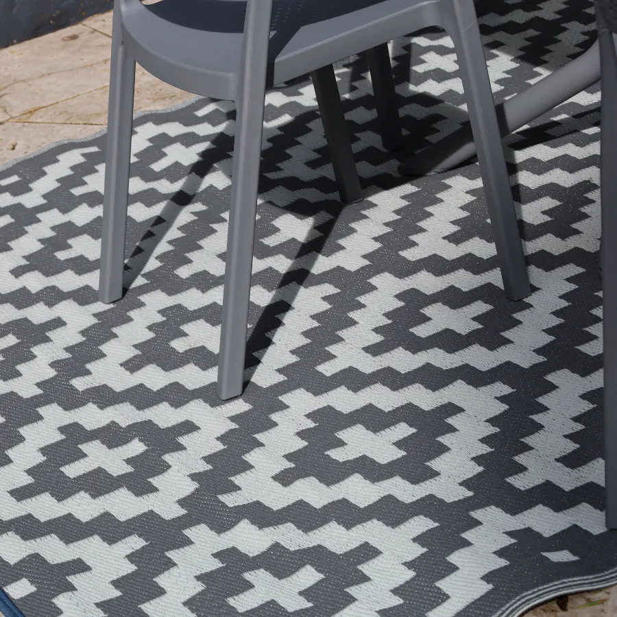 Aztec Grey & White Rectangular Diamond Pattern Foldable Waterproof XL Caravan Mat - 270x360 CM