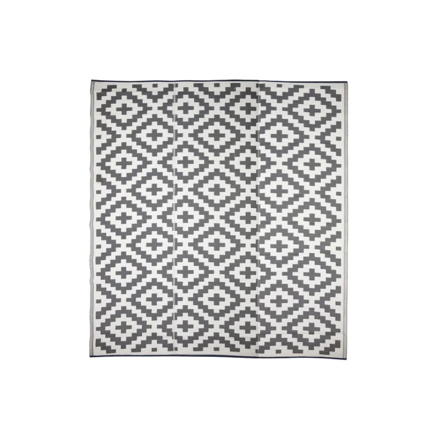 Aztec Grey & White Rectangular Diamond Pattern Foldable Waterproof XL Caravan Mat - 270x360 CM