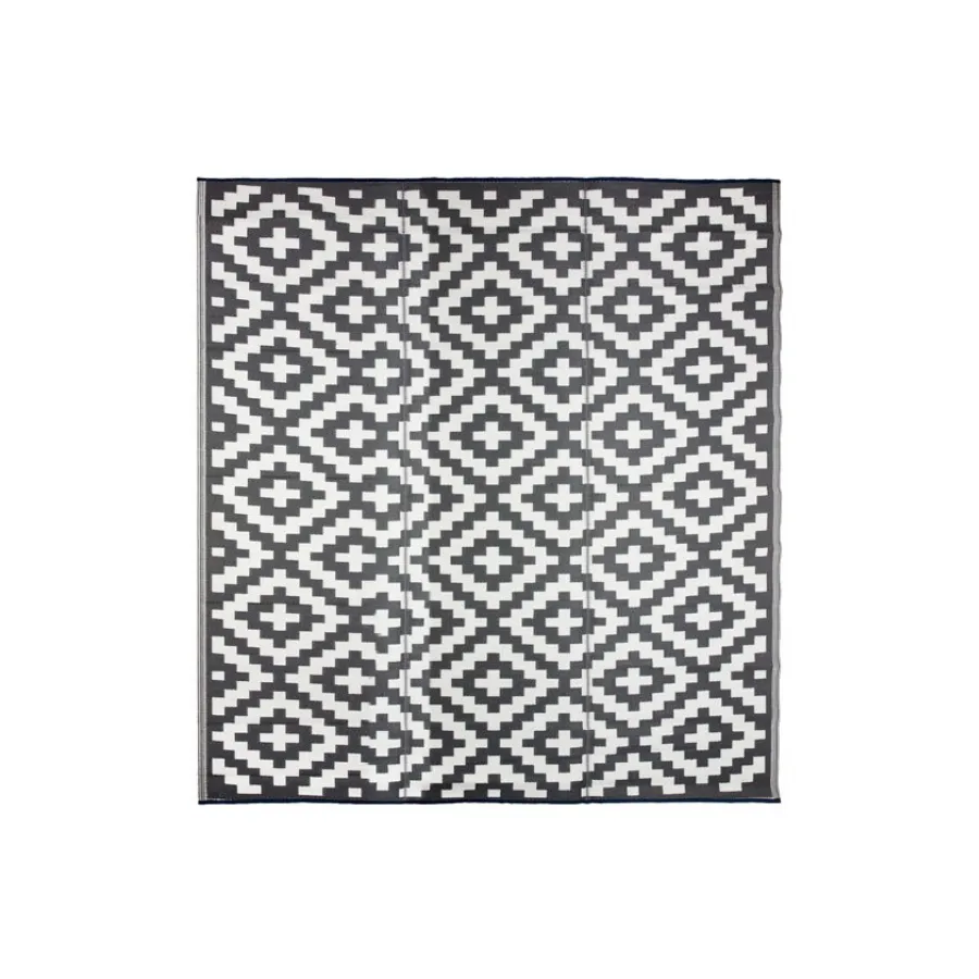 Aztec Grey & White Rectangular Diamond Pattern Foldable Waterproof XL Caravan Mat - 270x360 CM