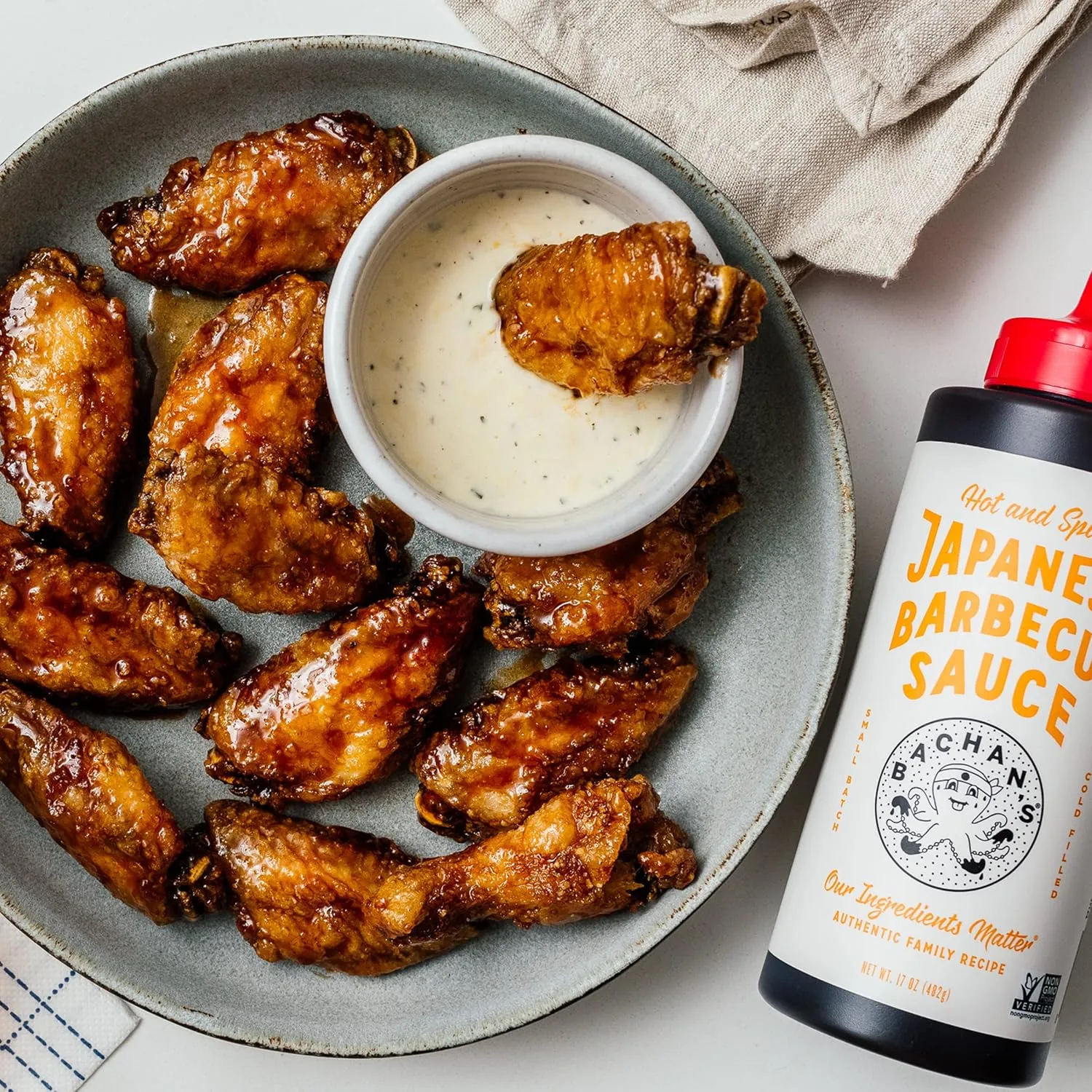 Bachan's Japanese Barbecue Sauce 2 Pack - 1 Hot & Spicy, 1 Hella Hot - BBQ Sauce for Wings, Chicken, Beef, Pork, Seafood, Noodles, and More. Non GMO, No Preservatives, BPA free