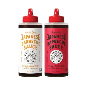 Bachan's Japanese Barbecue Sauce 2 Pack - 1 Hot & Spicy, 1 Hella Hot - BBQ Sauce for Wings, Chicken, Beef, Pork, Seafood, Noodles, and More. Non GMO, No Preservatives, BPA free