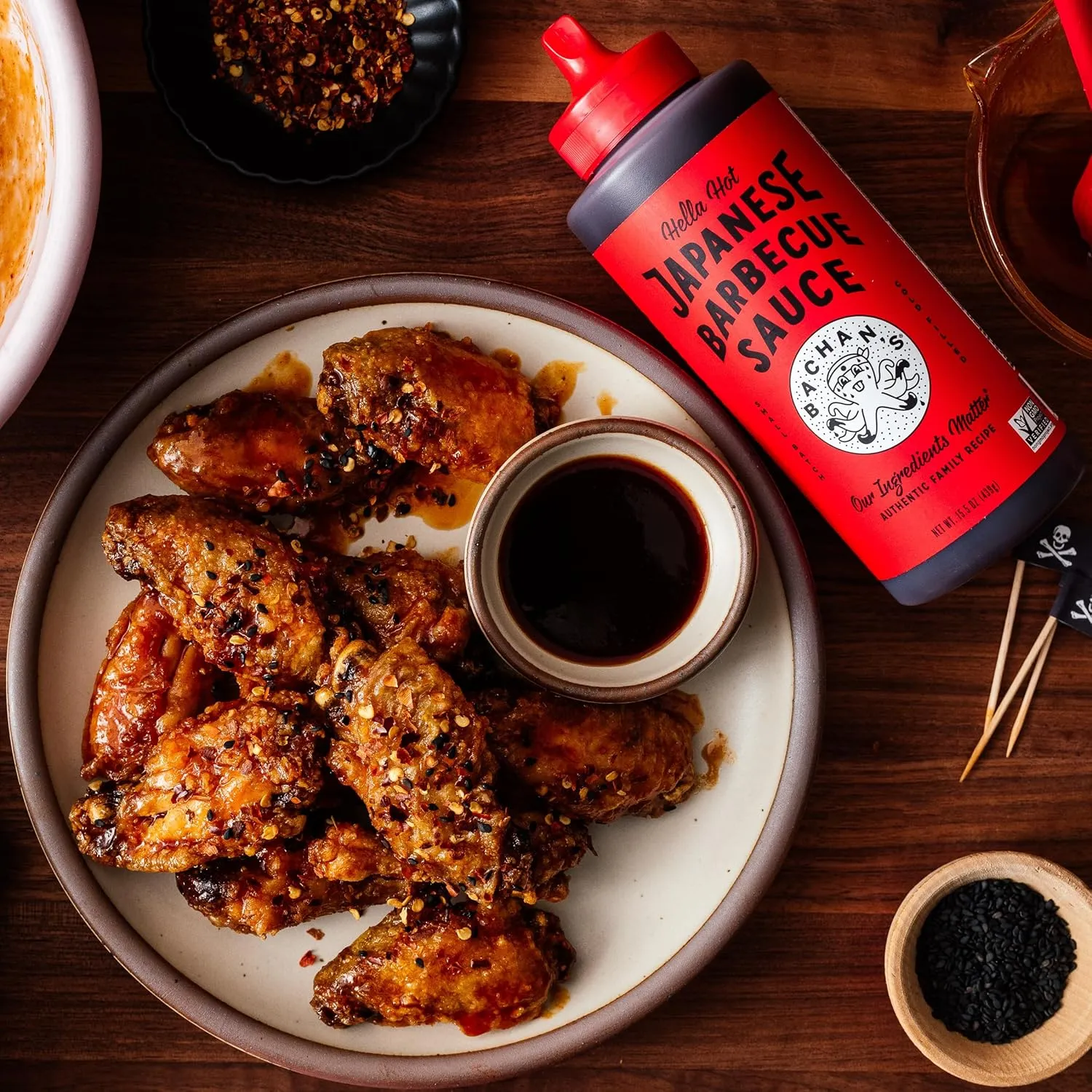 Bachan's Japanese Barbecue Sauce 2 Pack - 1 Hot & Spicy, 1 Hella Hot - BBQ Sauce for Wings, Chicken, Beef, Pork, Seafood, Noodles, and More. Non GMO, No Preservatives, BPA free