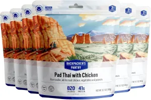 Backpacker's Pantry Pad Thai with Chicken | Freeze Dried Backpacking & Camping Food | Emergency Food | 44 Grams of Protein, Gluten-Free | 6 Count