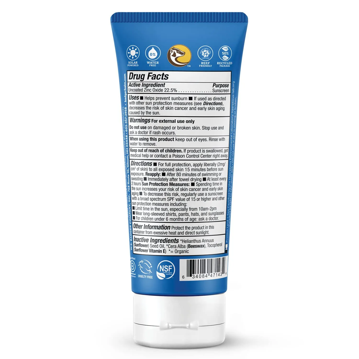 Badger Reef Safe Sport Mineral Sunscreen - Unscented SPF 40, 98% Organic, Water Resistant Zinc, Approved for Hawaii & Mexico Reefs, 2.9 fl oz, 2-Pack