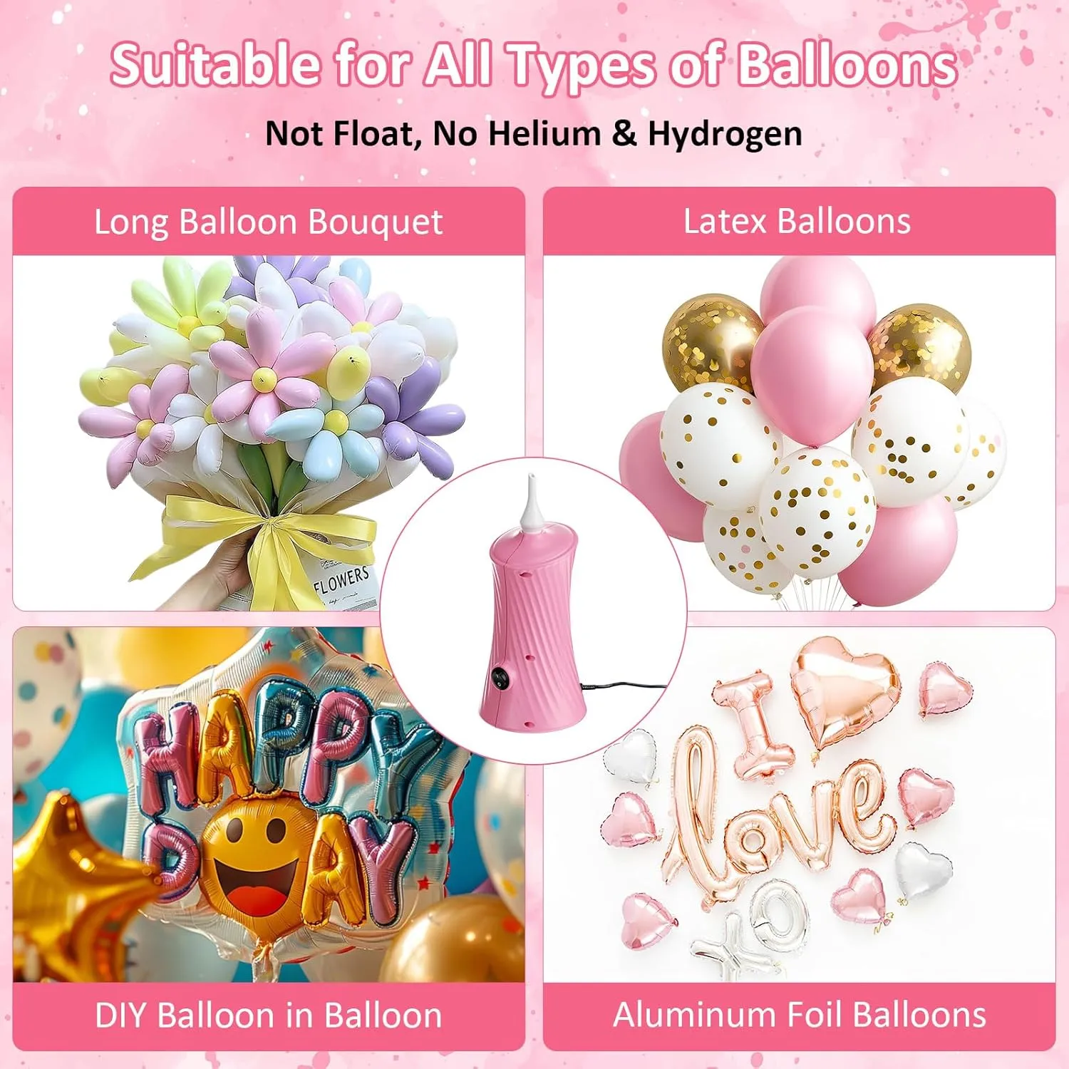 Balloon Pump Electric, Air Balloon Pump Portable Long Animal Blower Machine Blue/Orange/Pink/Purple 110-120V 30W Balloon Electric Pump Inflator Electric Balloon Pump for Party/Wedding/Birthday Decor