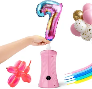 Balloon Pump Electric, Air Balloon Pump Portable Long Animal Blower Machine Blue/Orange/Pink/Purple 110-120V 30W Balloon Electric Pump Inflator Electric Balloon Pump for Party/Wedding/Birthday Decor