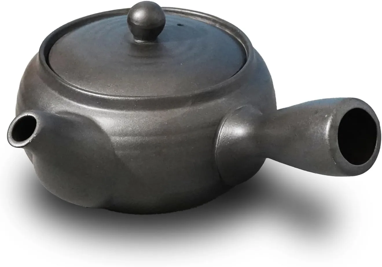 Banko-Yaki Japanese Tea Pot – Traditional Japanese Tea Kettle with Stainless Steel Bottom Strainer – Heat Resistant and Durable Ceramic Teapot for Deep Steamed Tea (Lava Gray)