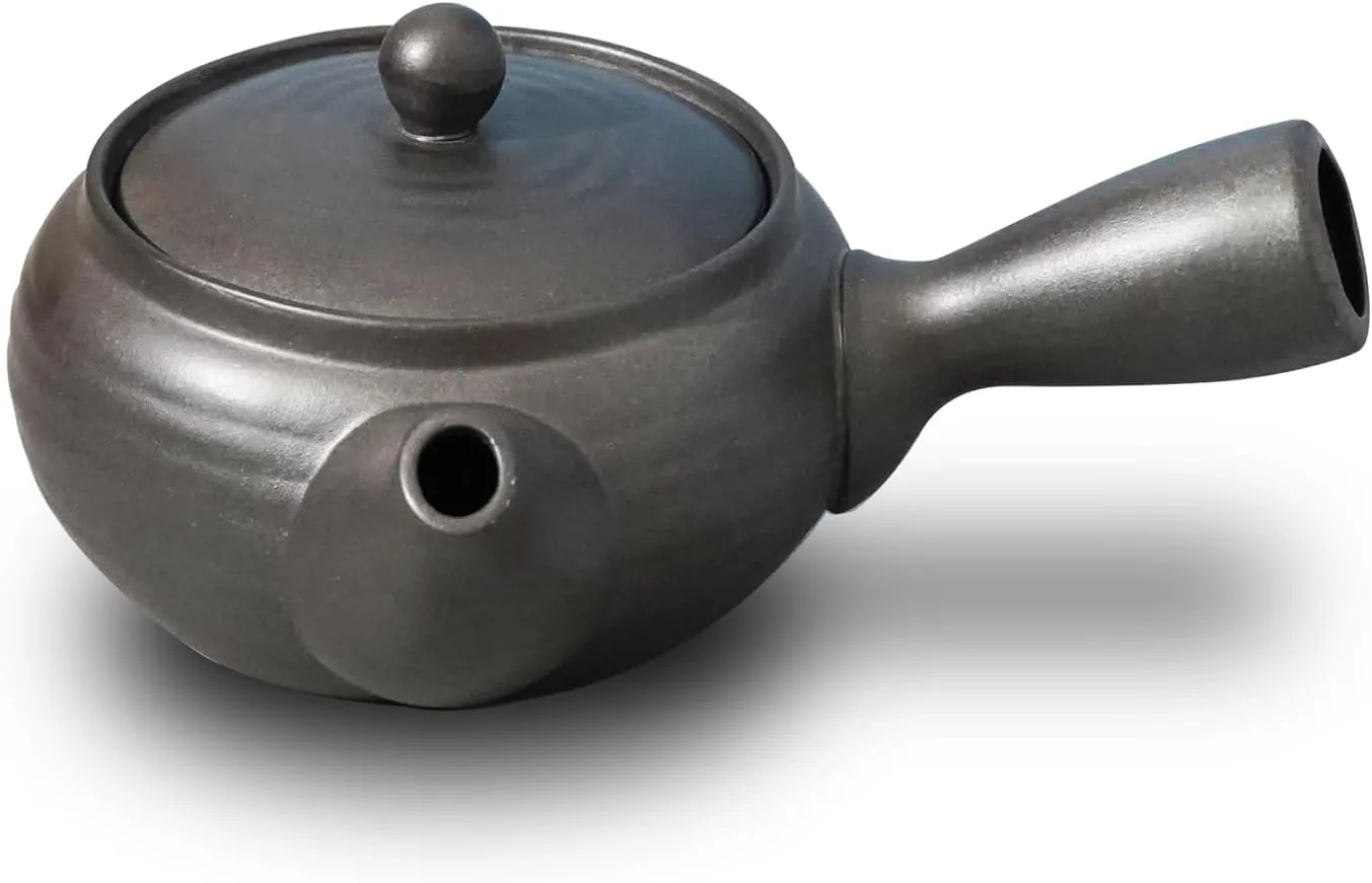 Banko-Yaki Japanese Tea Pot – Traditional Japanese Tea Kettle with Stainless Steel Bottom Strainer – Heat Resistant and Durable Ceramic Teapot for Deep Steamed Tea (Lava Gray)