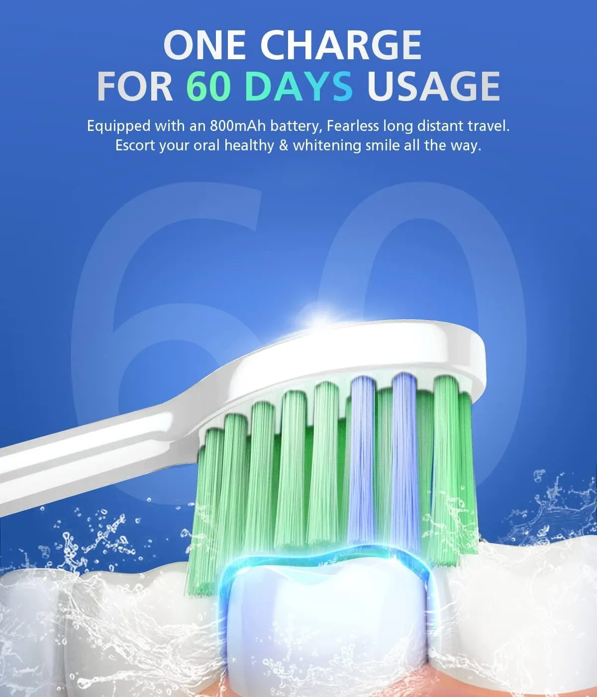 BAOVERI Electric Toothbrush with 8 Brush Heads for Adults&Kids, Ultrasonic Electric Toothbrushes, 5 Modes & 3 Intensity Levels, 2 Minutes Smart Timer, 4 Hours Fast Charge for 60 Days