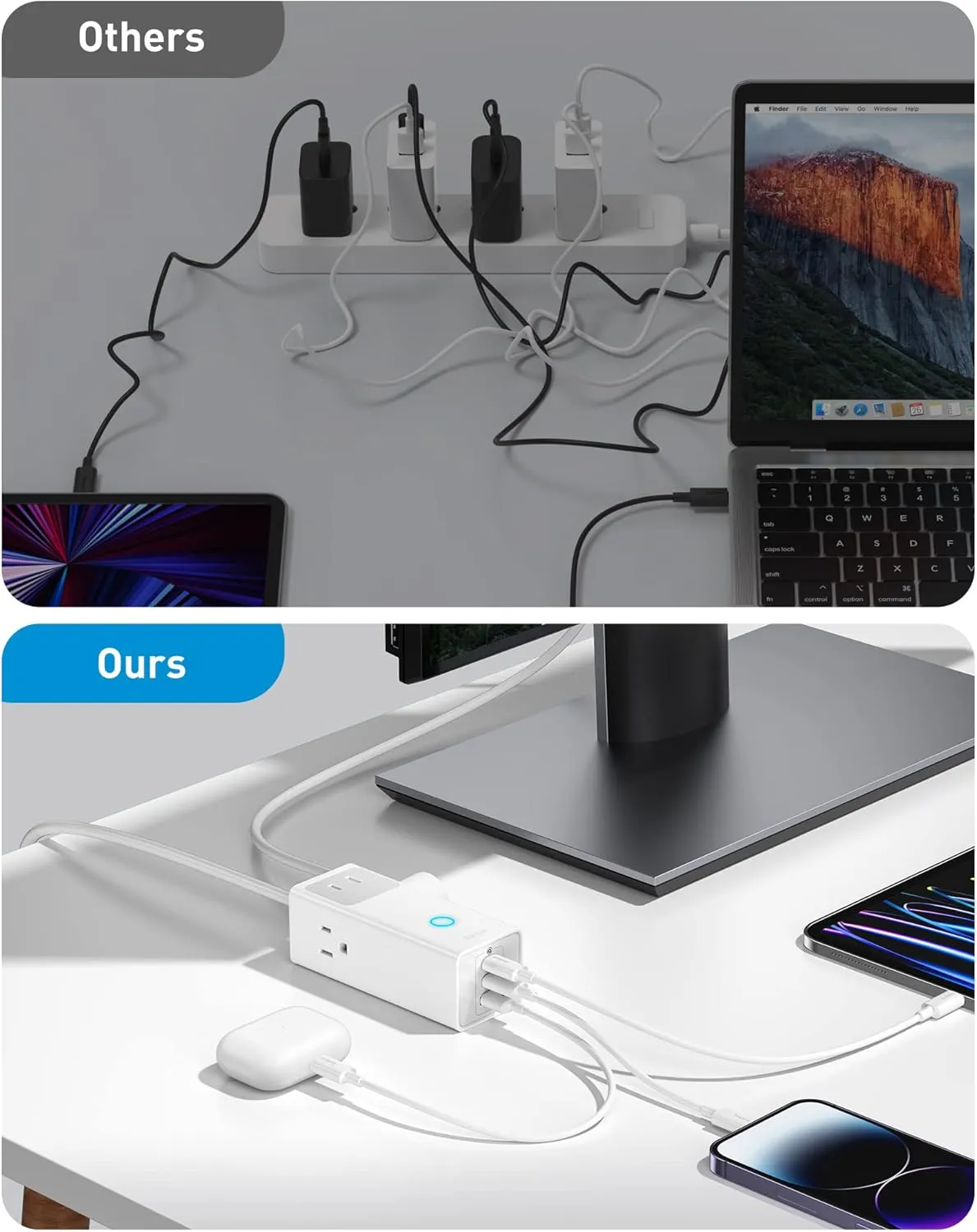 Baseus Power Strip Surge Protector 1200J - PD40W USB C Charger Extension Cord with 3 AC Outlets & 3 USB Port Fast Charging Charging Station for Office Dorm Room Home