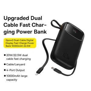 Baseus Qpow2 Dual-Cable Digital Display Fast Charge Power Bank 10000mAh 22.5W - Starry Black