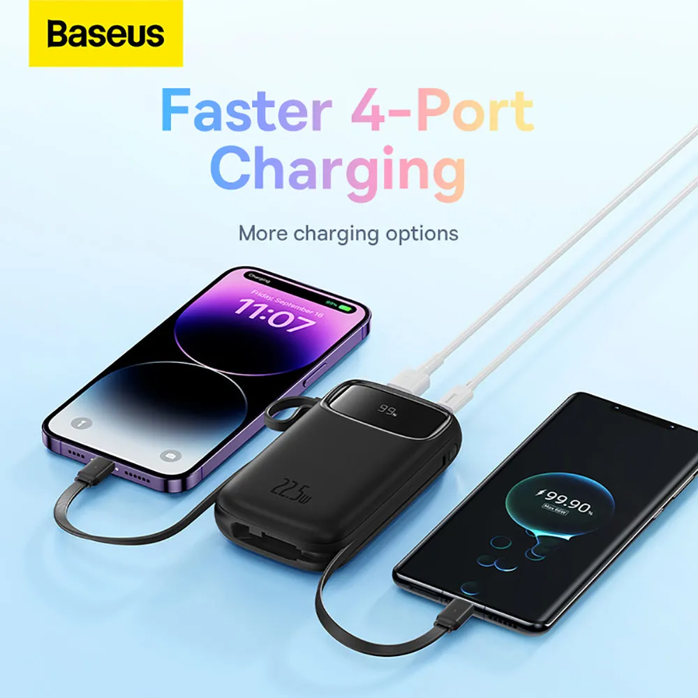 Baseus Qpow2 Dual-Cable Digital Display Fast Charge Power Bank 10000mAh 22.5W - Starry Black
