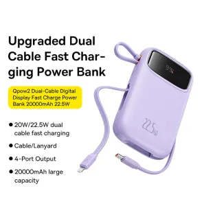 Baseus Qpow2 Dual-Cable Digital Display Fast Charge Power Bank 20000mAh 22.5W - Nebula Purple
