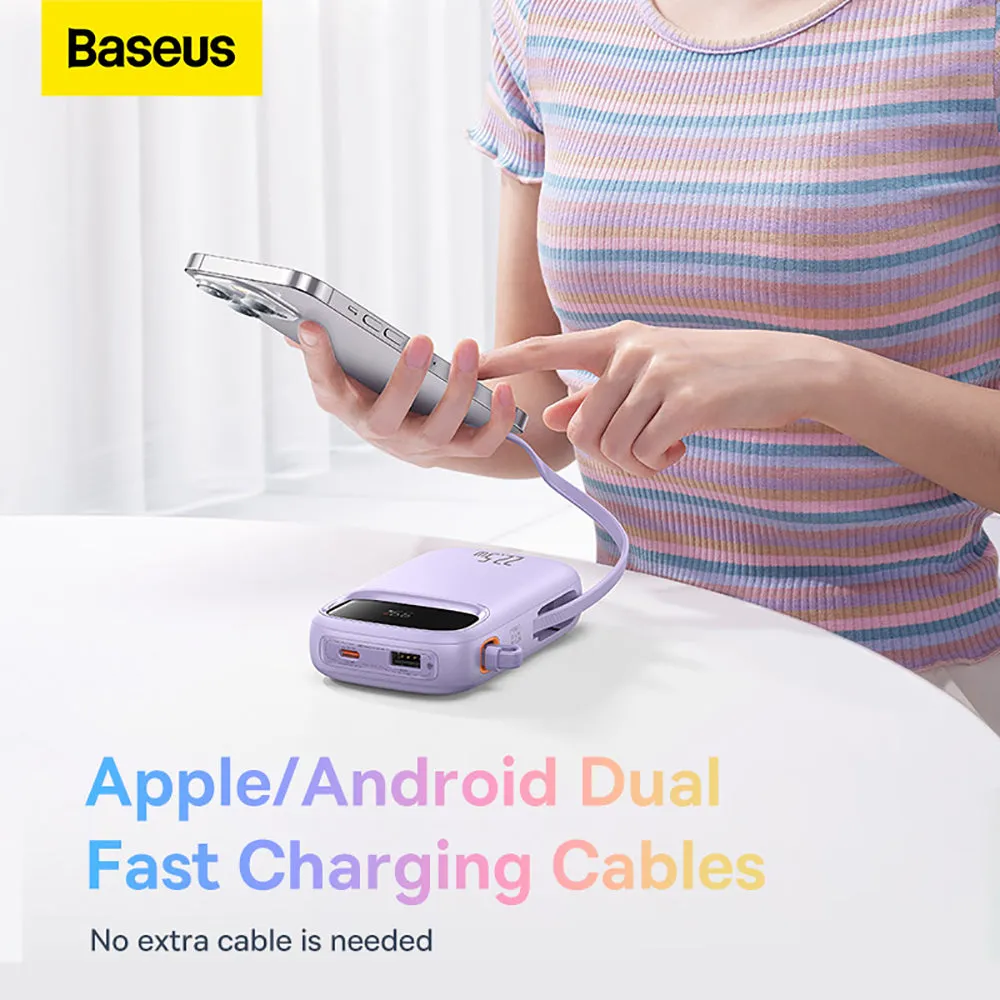 Baseus Qpow2 Dual-Cable Digital Display Fast Charge Power Bank 20000mAh 22.5W - Nebula Purple