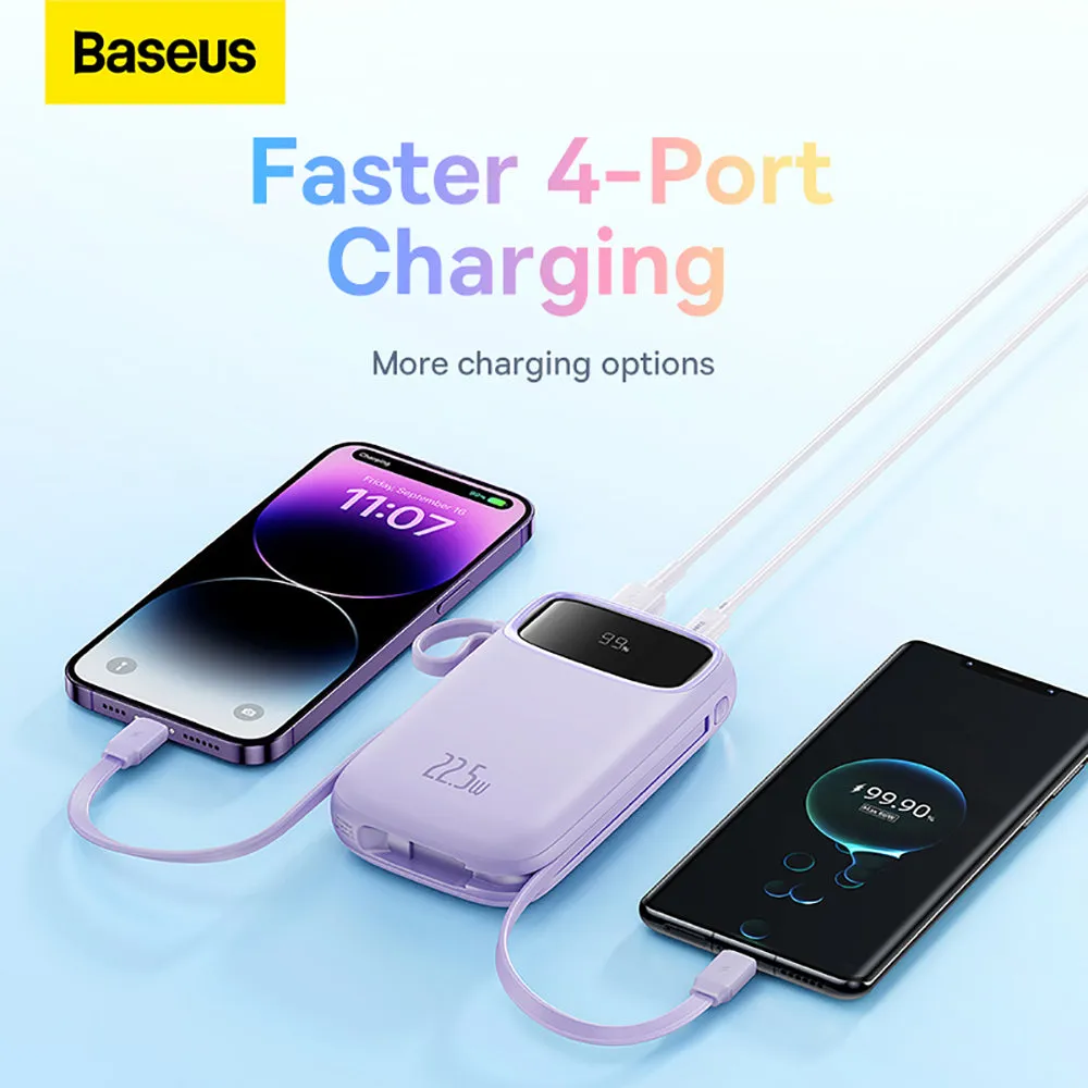 Baseus Qpow2 Dual-Cable Digital Display Fast Charge Power Bank 20000mAh 22.5W - Nebula Purple