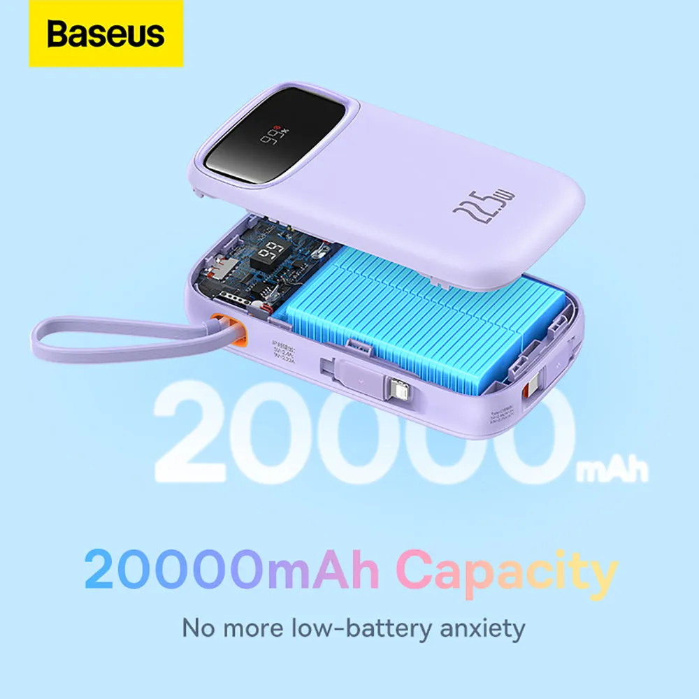 Baseus Qpow2 Dual-Cable Digital Display Fast Charge Power Bank 20000mAh 22.5W - Nebula Purple