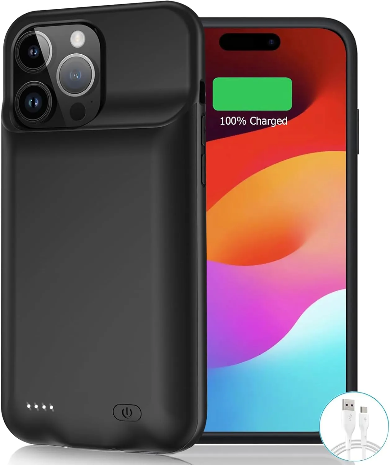 Battery Case for 15 Pro Max, 9000mAh Slim Portable Rechargeable Protective Battery Pack Power Bank Charging Case Compatible with 15 Pro Max (6.7 inch) Extended Battery Charger Case (Black)