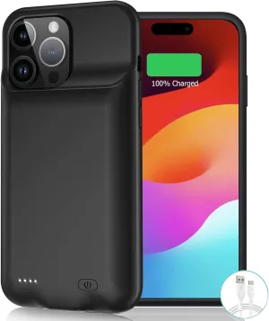 Battery Case for 15 Pro Max, 9000mAh Slim Portable Rechargeable Protective Battery Pack Power Bank Charging Case Compatible with 15 Pro Max (6.7 inch) Extended Battery Charger Case (Black)
