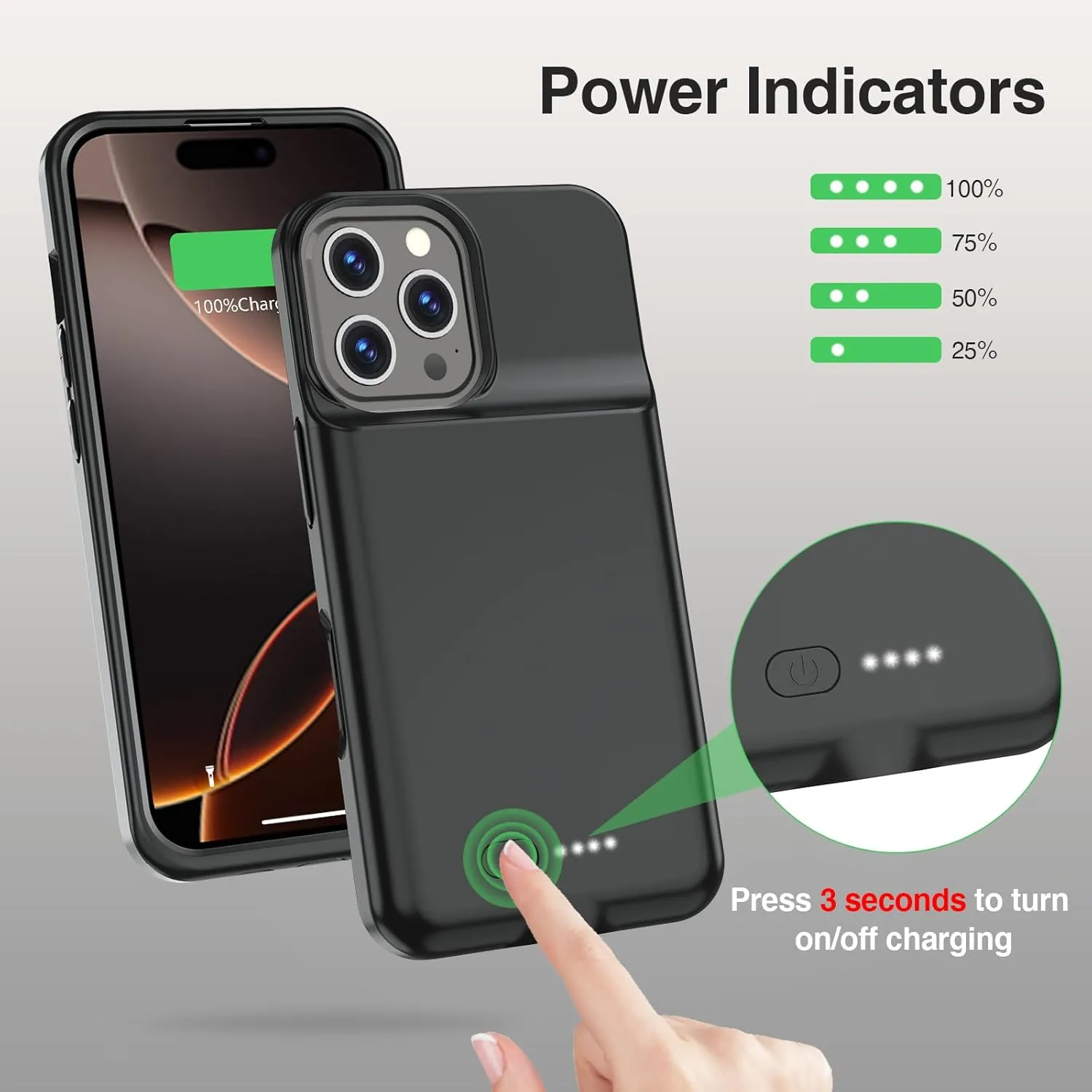 Battery Case for iPhone 16 Pro, 15W Fast Charging Case Charger 8500mAh Ultra-Slim Lightweight Powerful Battery Pack Rechargeable Anti-Fall TPU Juice Box for iPhone 16 Pro Charging Case(6.3") Black