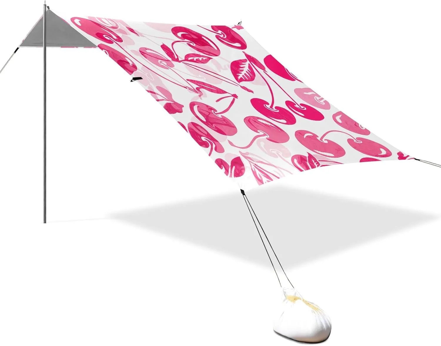 Beach Canopy Tent Outdoor Patio Shade Cute 9.2 × 10.5 FT Decorative Camping Sun Shelter Yard Cute Pink Cherry White Wind Sail Shade with Sand Anchor Poles
