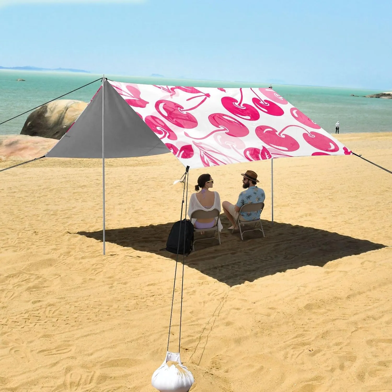 Beach Canopy Tent Outdoor Patio Shade Cute 9.2 × 10.5 FT Decorative Camping Sun Shelter Yard Cute Pink Cherry White Wind Sail Shade with Sand Anchor Poles