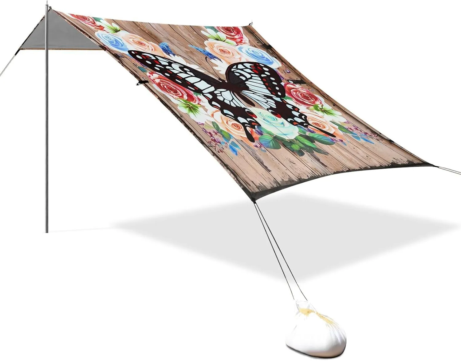 Beach Canopy Tent Outdoor Patio Shade Cute for Adults Camping Sun Shelter Custom with Poles Sand Anchor Canopies 9.2 × 10.5 FT Butterfly Wooden Floral