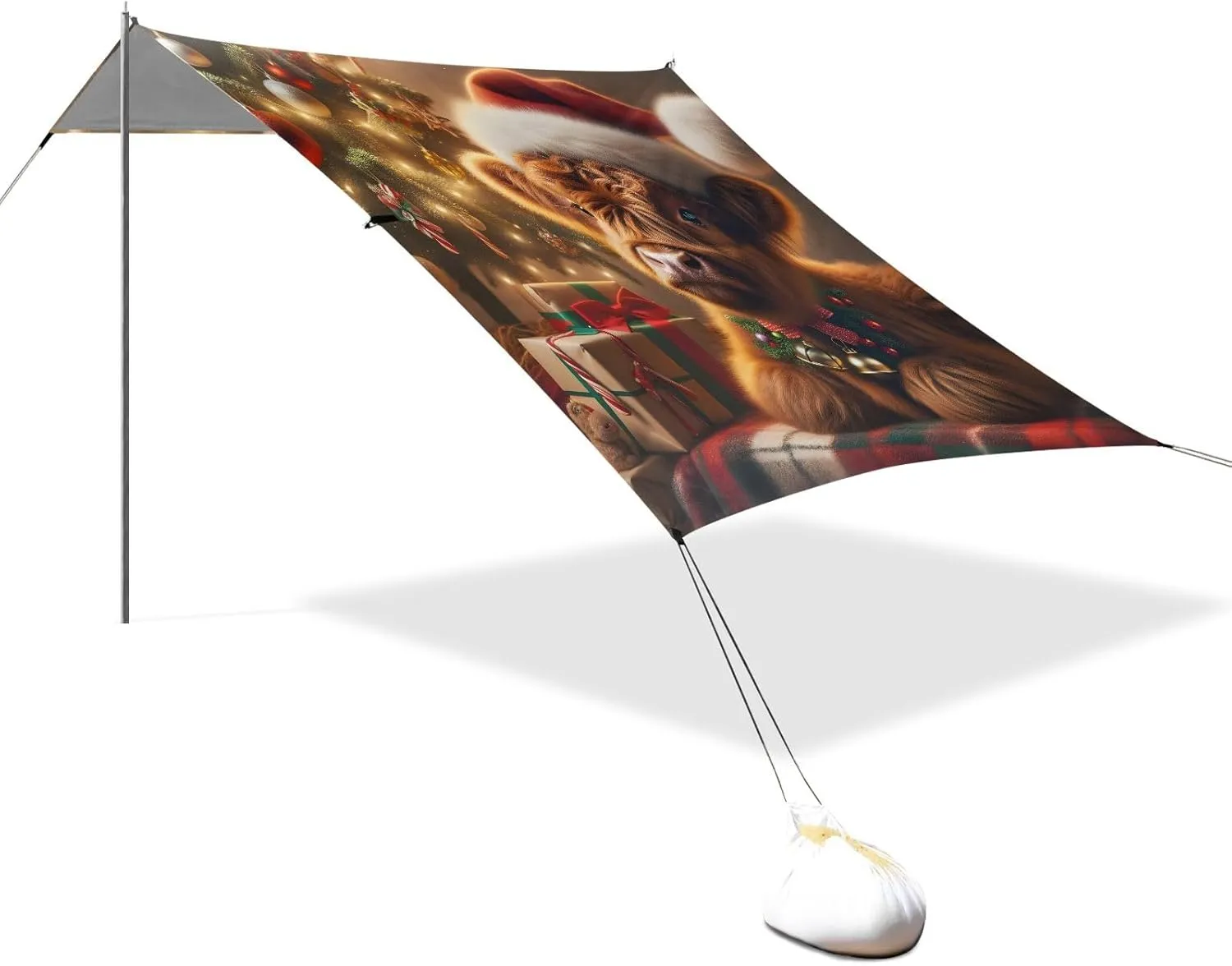 Beach Tent Canopy Christmas Highland Cow Cozy Sun Shade Outdoor Patio 9.2 × 10.5 FT for Adults Camping Sun Shelter Yard Waterproof with Poles Sand Anchor