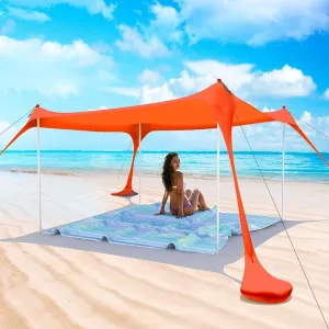 Beach Tent Pop Up Shade Canopy Sun Shelter UPF50  with 4 Stability Poles/Carry Bag/Ground Pegs/Sand Shovel/Windproof Ropes Portable Outdoor Family Sunshade for Beach Camping (Orange, 10×10FT)