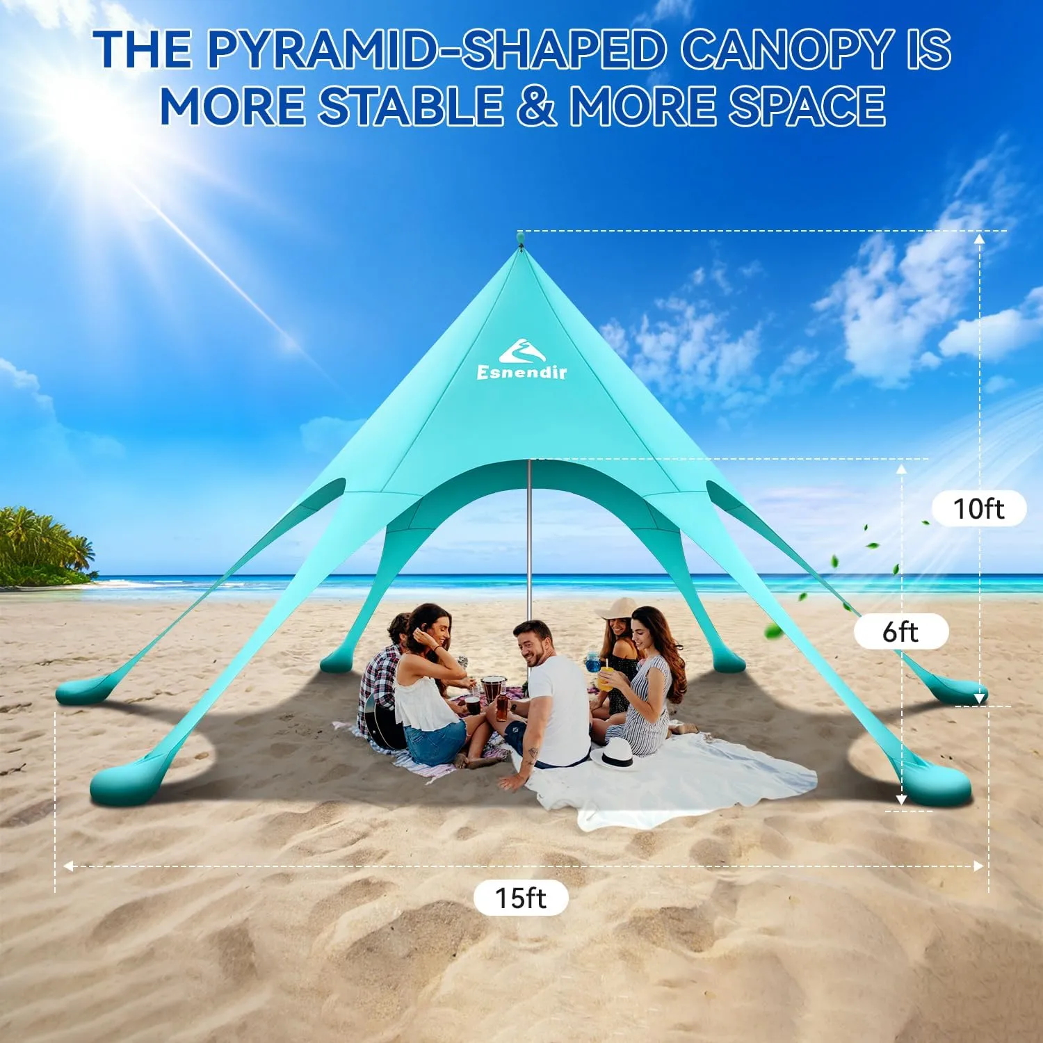 Beach Tent Sun Shelter & Portable Beach Canopy UPF 80  UV Protection, Beach Shade Canopy with 6 Sandbags, Sand Shovel Ground Pegs for Outdoor Camping, Picnics (12x12ft, Turquoise)
