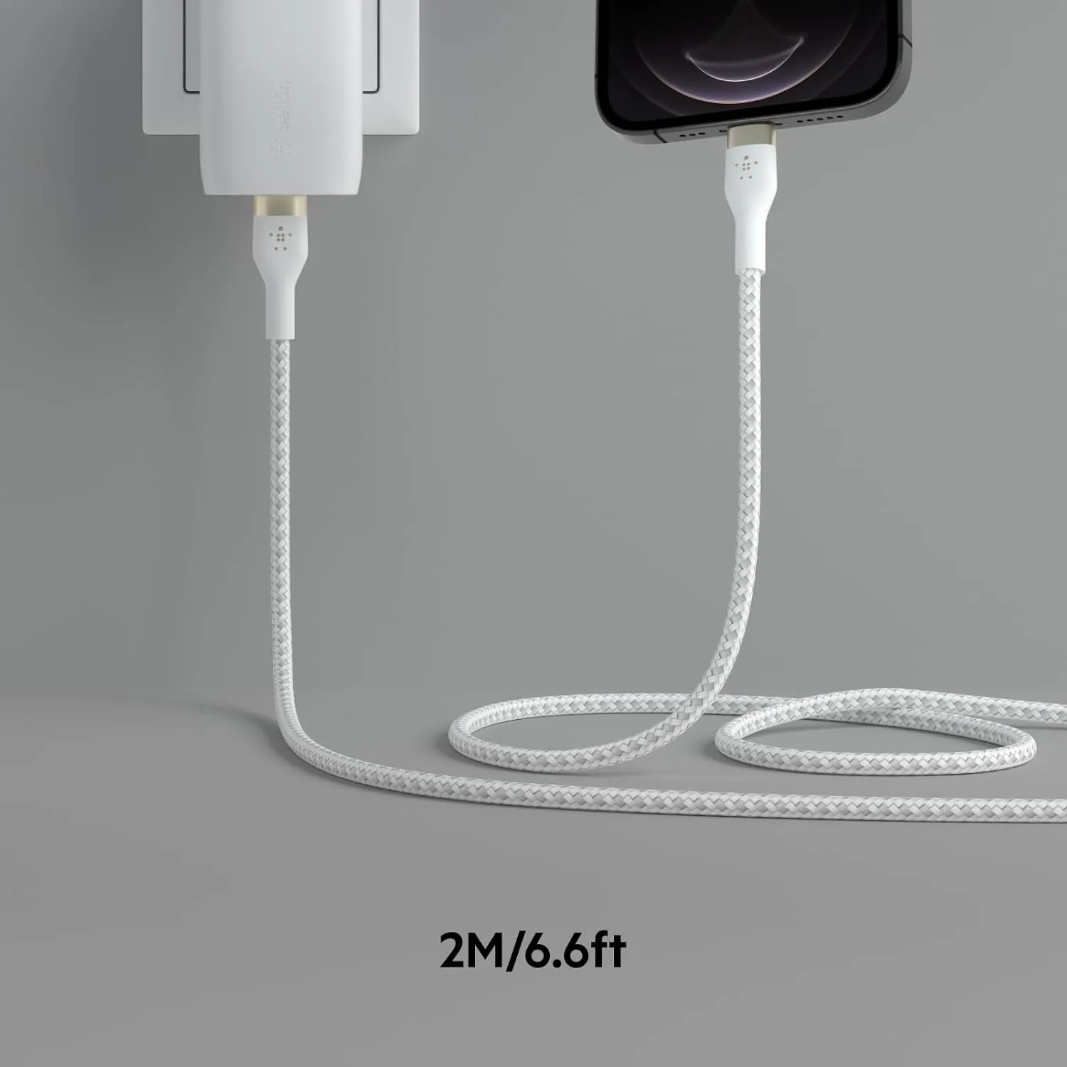 Belkin BoostCharge Pro Flex Braided USB Type C to Lightning Cable (2M/6.6ft), MFi Certified 20W Fast Charging PD Power Delivery for iPhone 14, iPhone 13, 12, 11, Pro, Max, Mini, SE, iPad - White